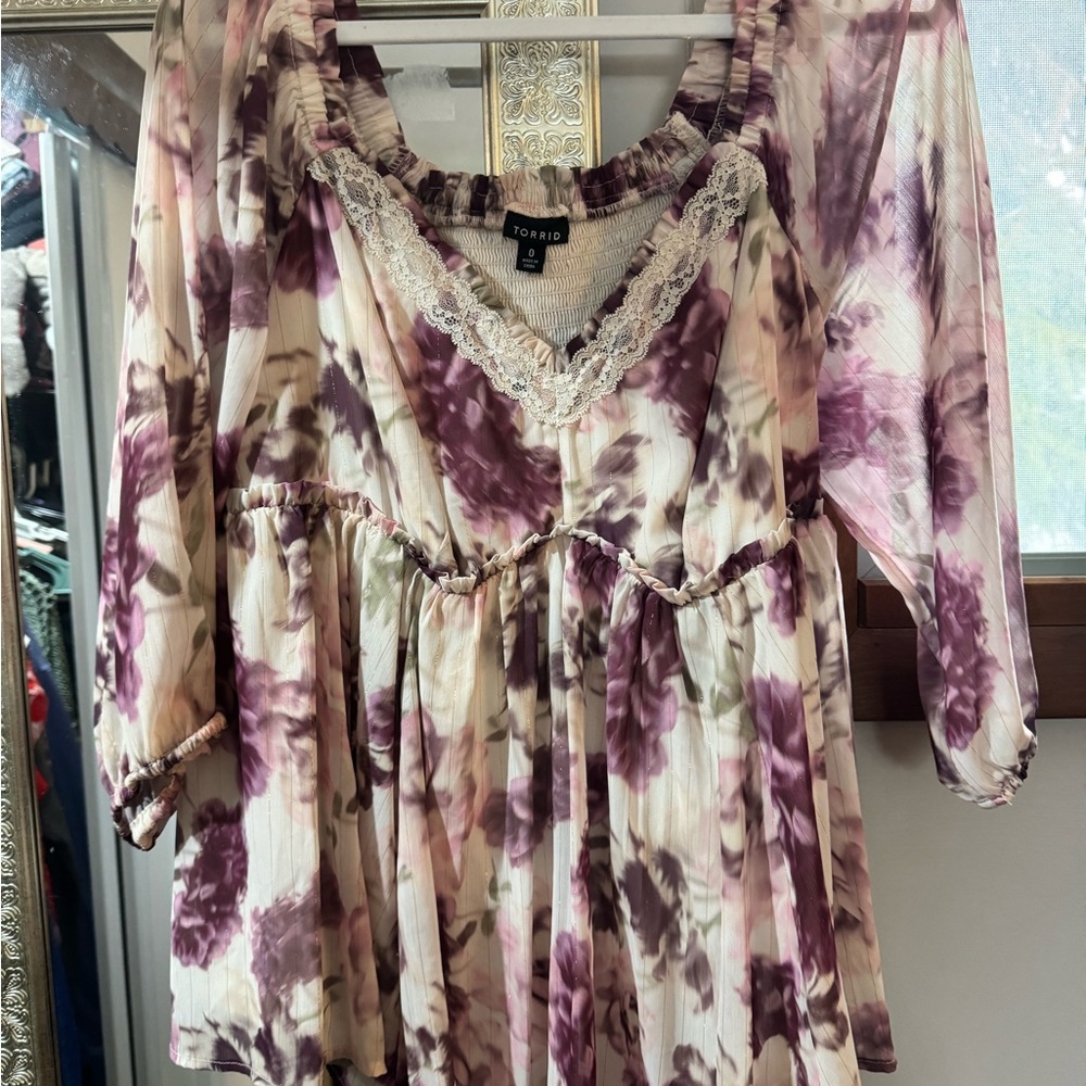 Torrid Pink and Purple Floral Blouse
